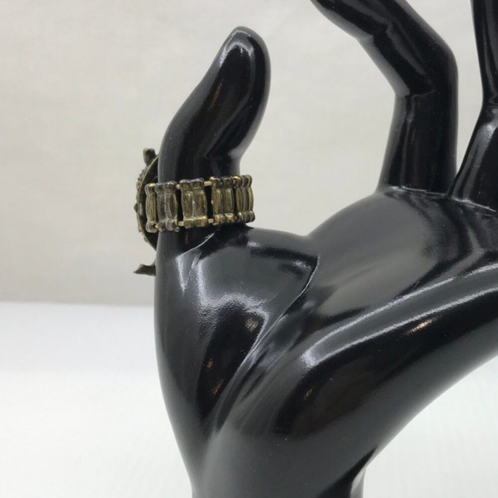 Retro Whimsigoth Bronze-Tone Owl Crystals Stretchy Statement Ring 8 - Picture 3 of 5